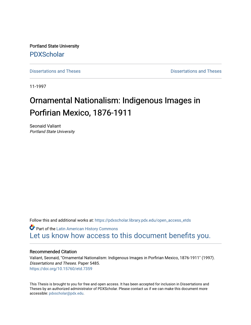 Indigenous Images in Porfirian Mexico, 1876-1911