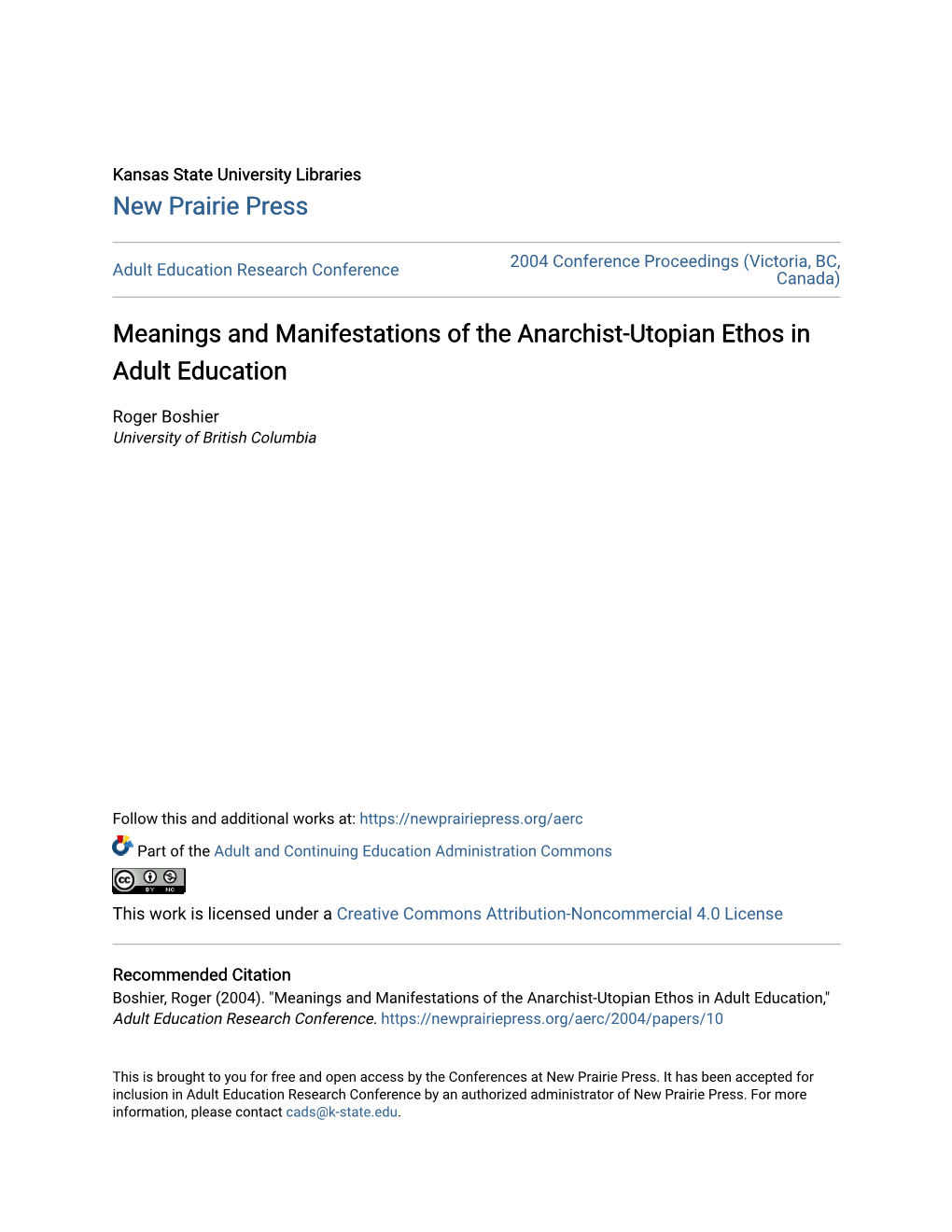 Meanings and Manifestations of the Anarchist-Utopian Ethos in Adult Education
