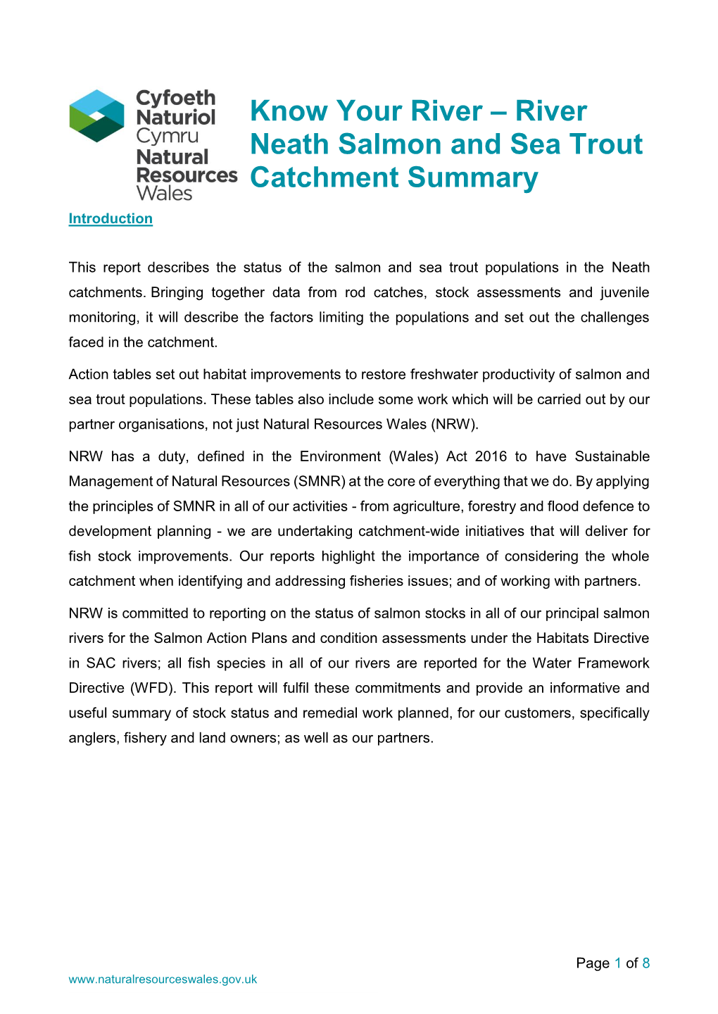 River Neath Salmon and Sea Trout Catchment Summary