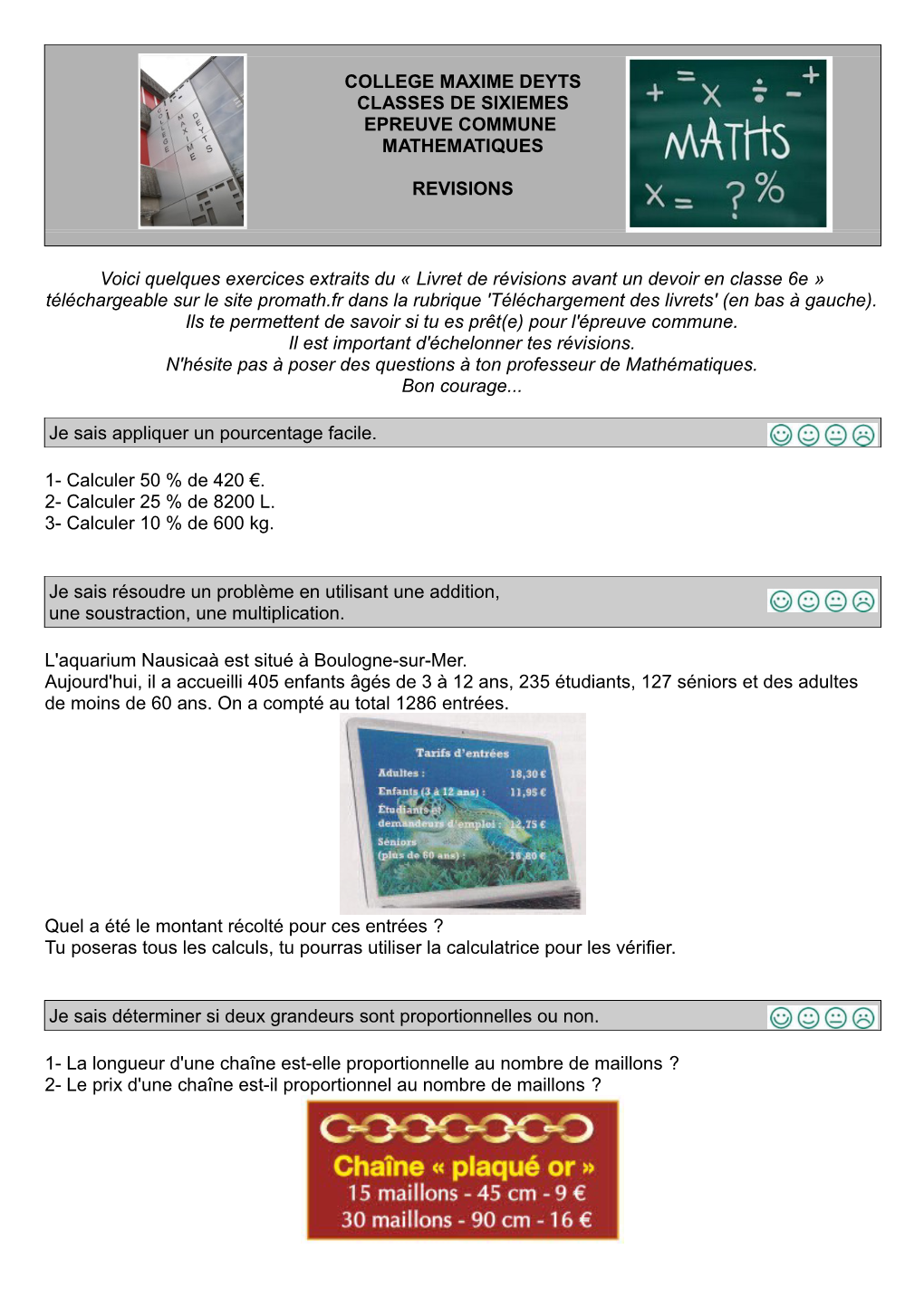 College Maxime Deyts Classes De Sixiemes Epreuve Commune Mathematiques