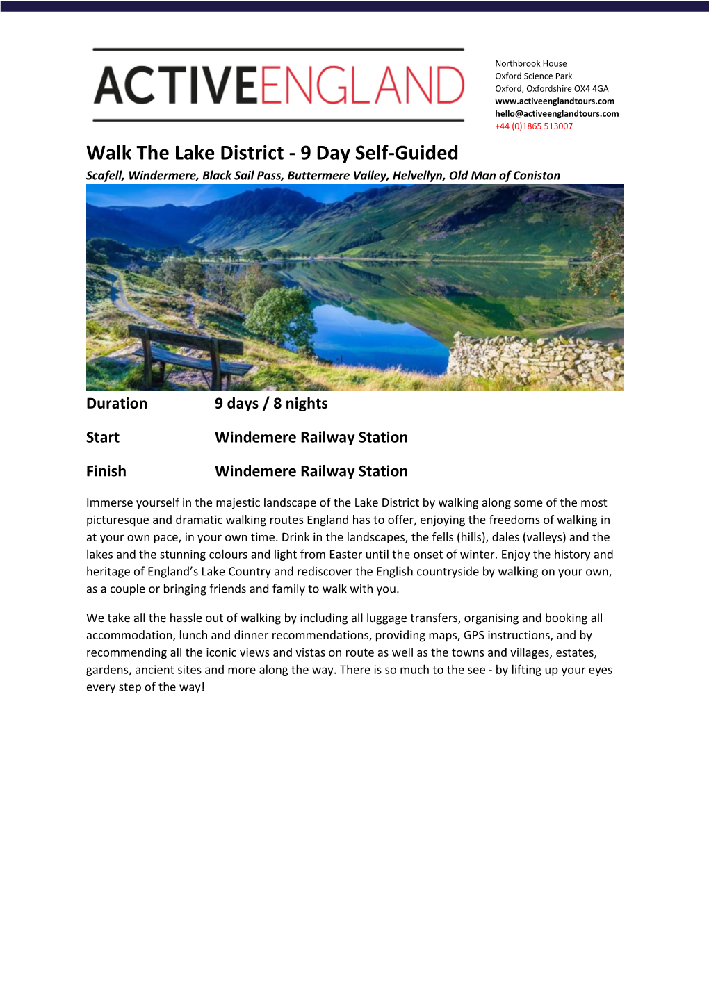 Walk the Lake District - 9 Day Self-Guided Scafell, Windermere, Black Sail Pass, Buttermere Valley, Helvellyn, Old Man of Coniston