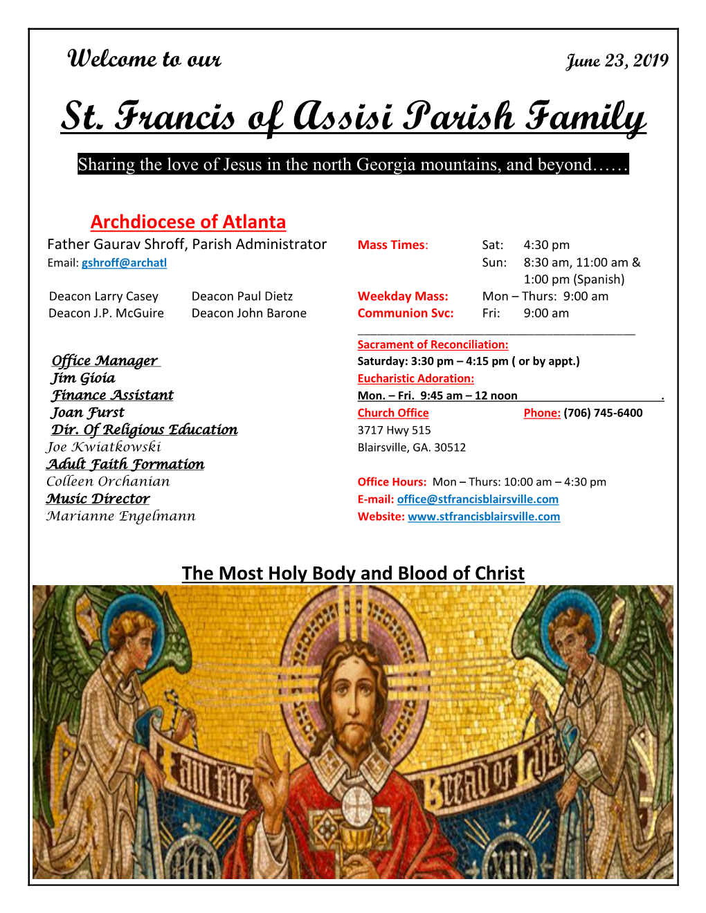 Our June 23, 2019 St. Francis of Assisi Parish Family