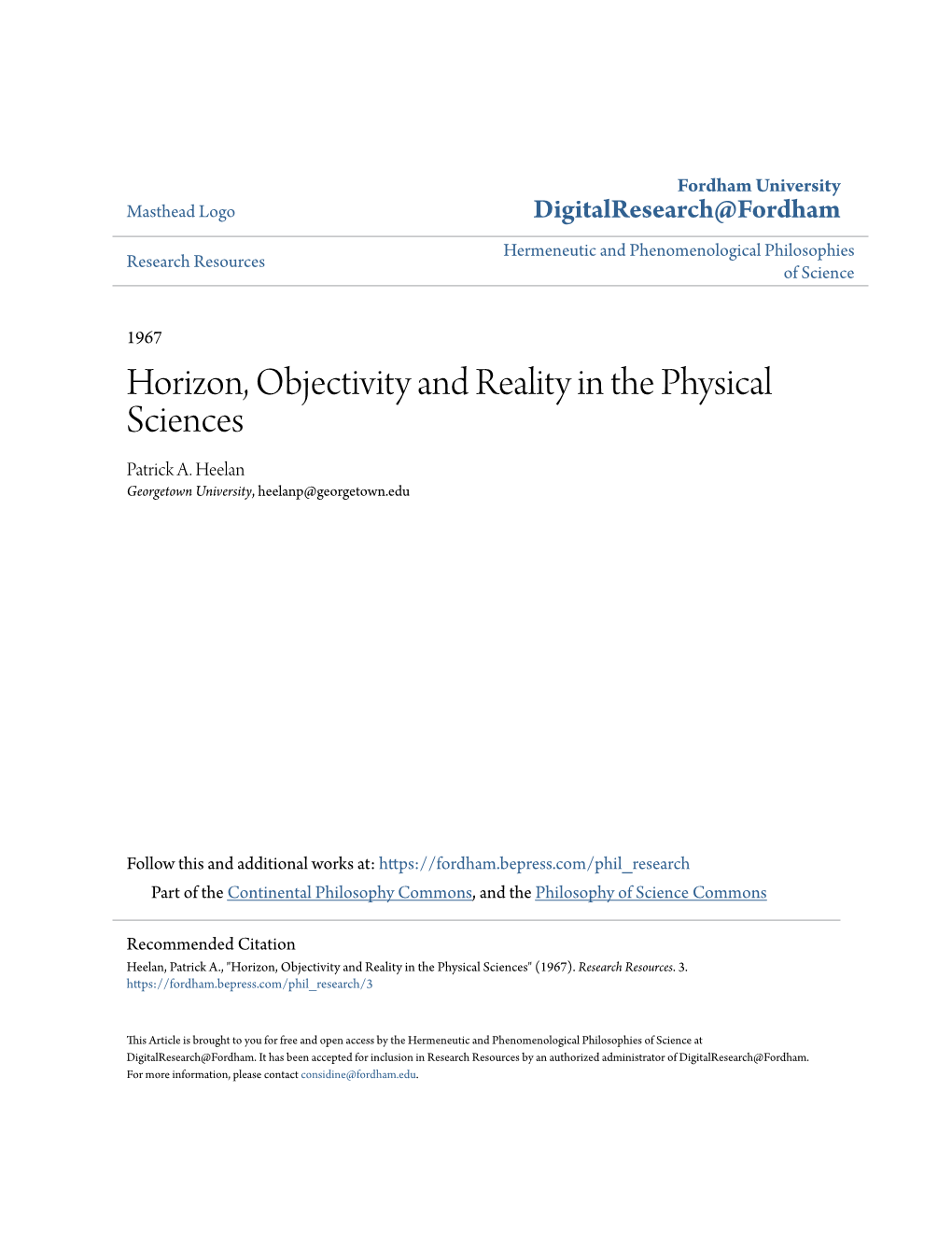 Horizon, Objectivity and Reality in the Physical Sciences Patrick A