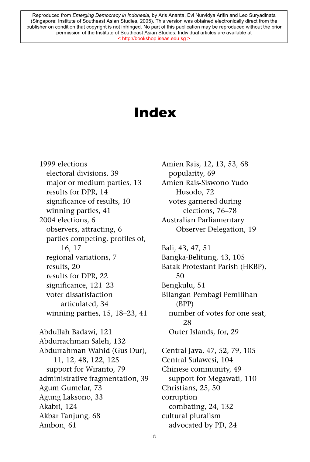 08 Emerging Democracy Index161 7/7/05, 12:47 PM 162 INDONESIAN ELECTORAL BEHAVIOUR