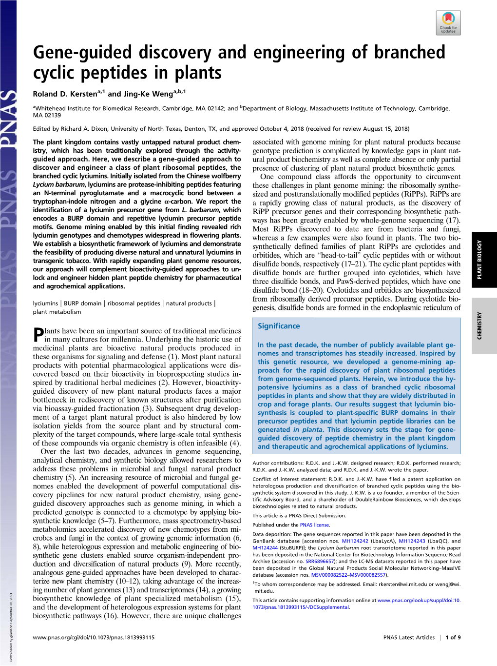 Gene-Guided Discovery and Engineering of Branched Cyclic Peptides in Plants