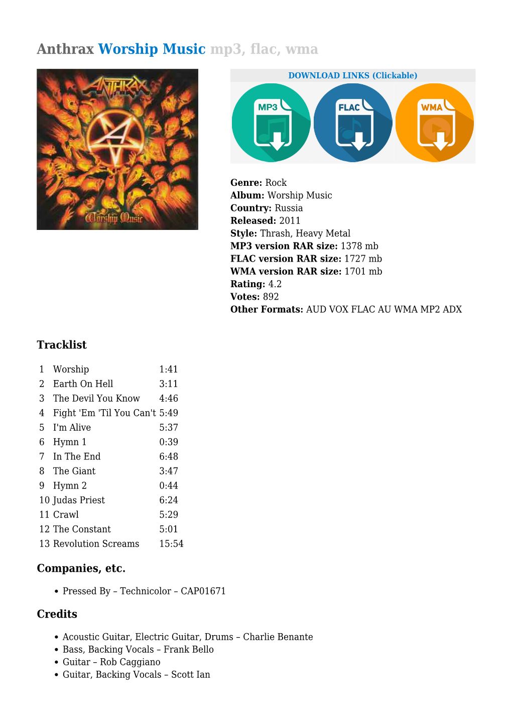 Anthrax Worship Music Mp3, Flac, Wma