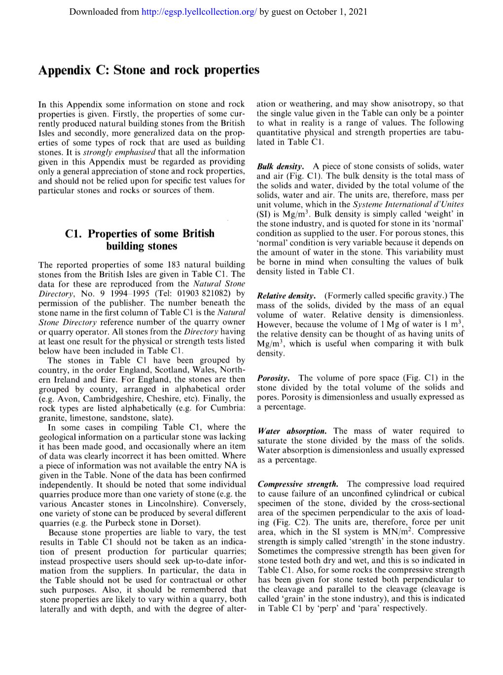 Stone and Rock Properties C1. Properties of Some British Building