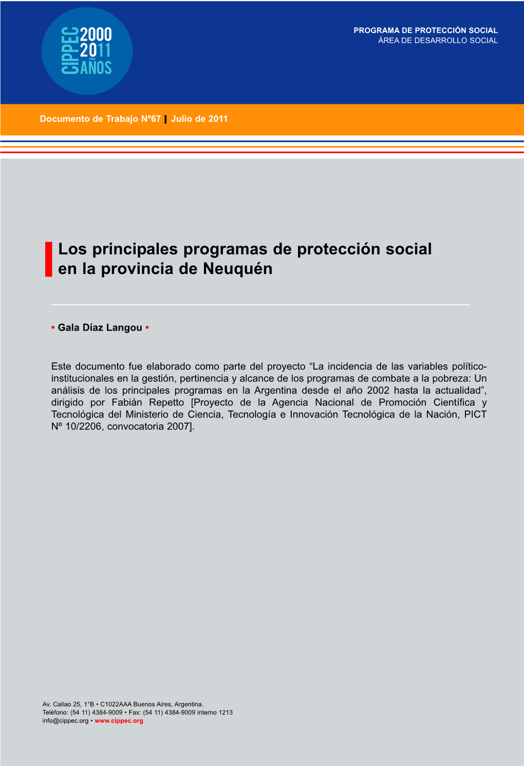 Los Principales Programas De Protección Social En La Provincia De Neuquén