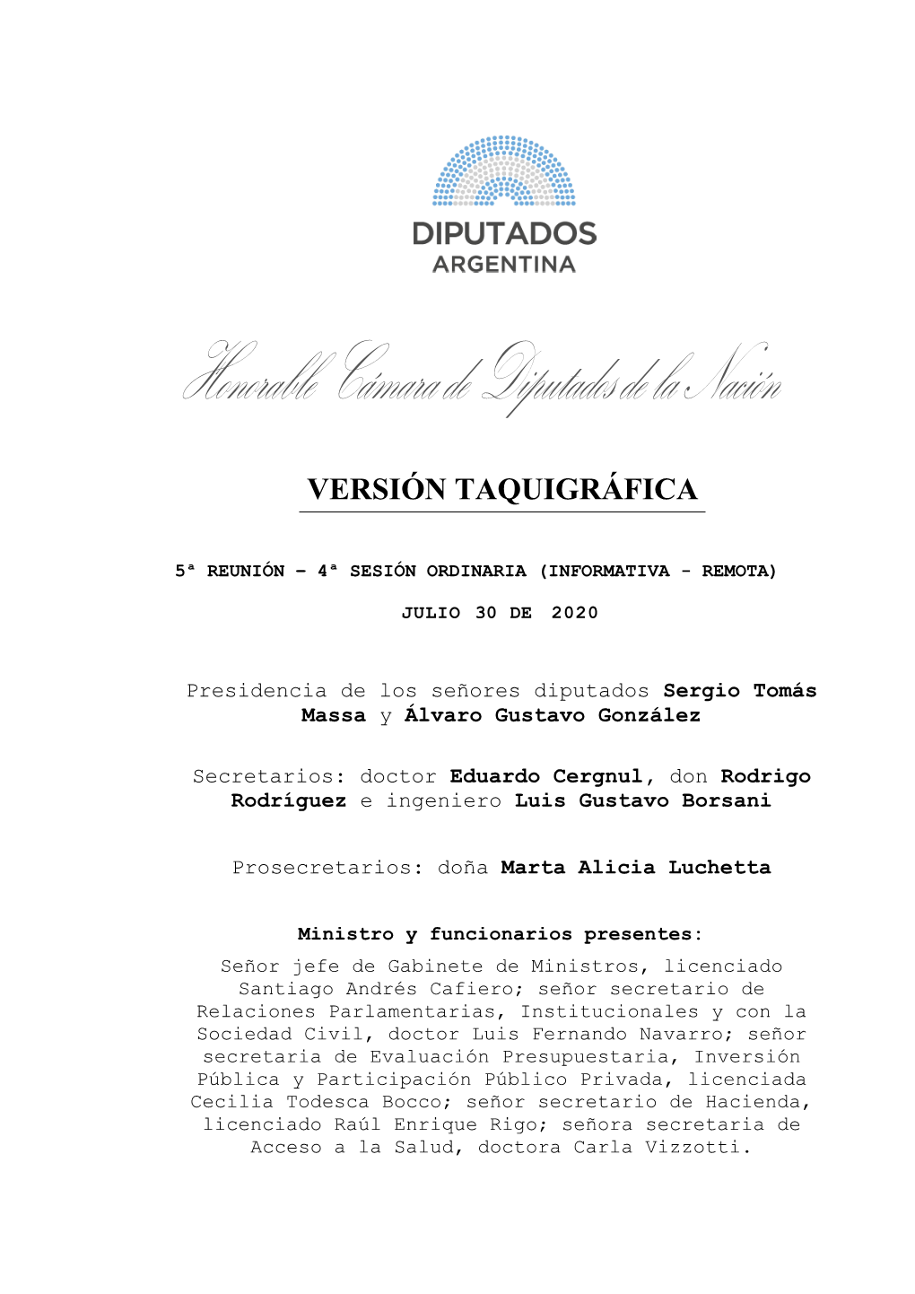 Honorable Cámara De Diputados De La Nación