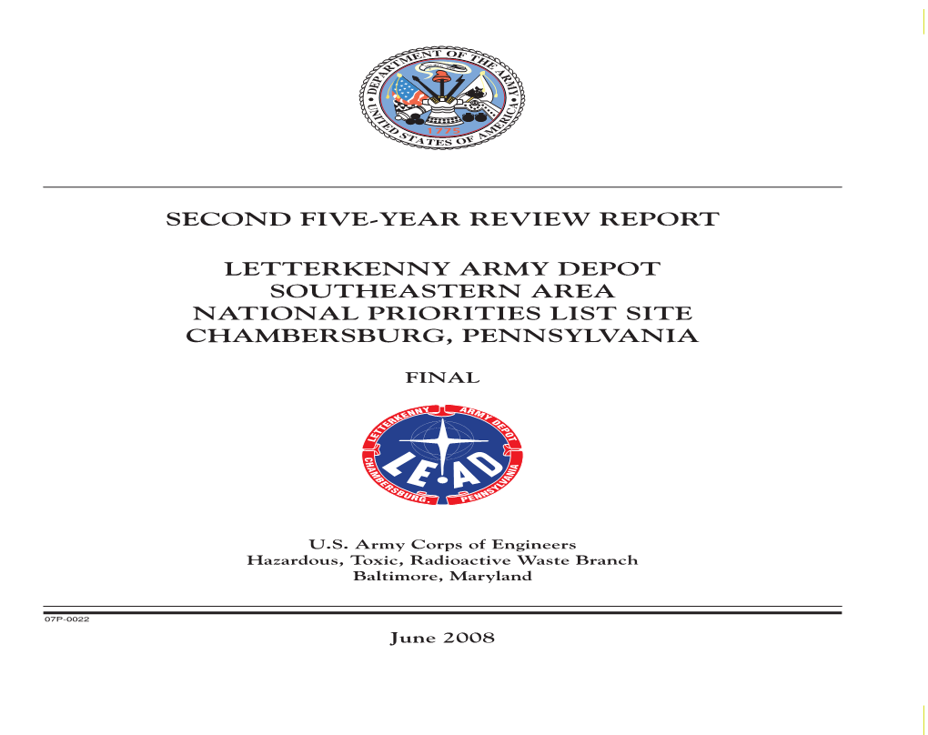 Letterkenny Army Depot Southeastern Area National Priorities List Site Chambersburg, Pennsylvania Final Final