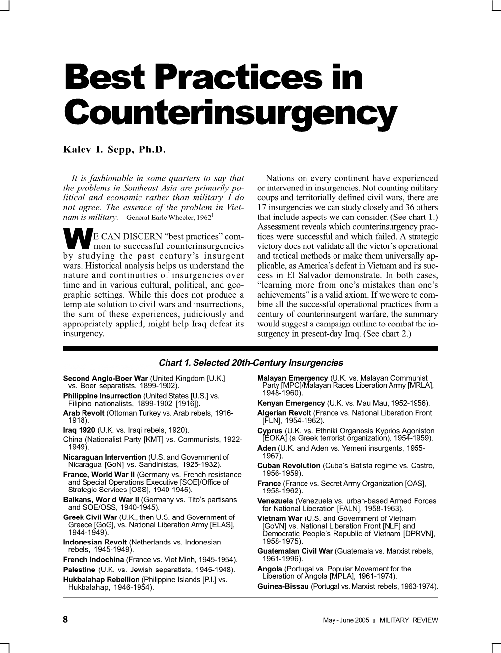 Best Practices in Counterinsurgency