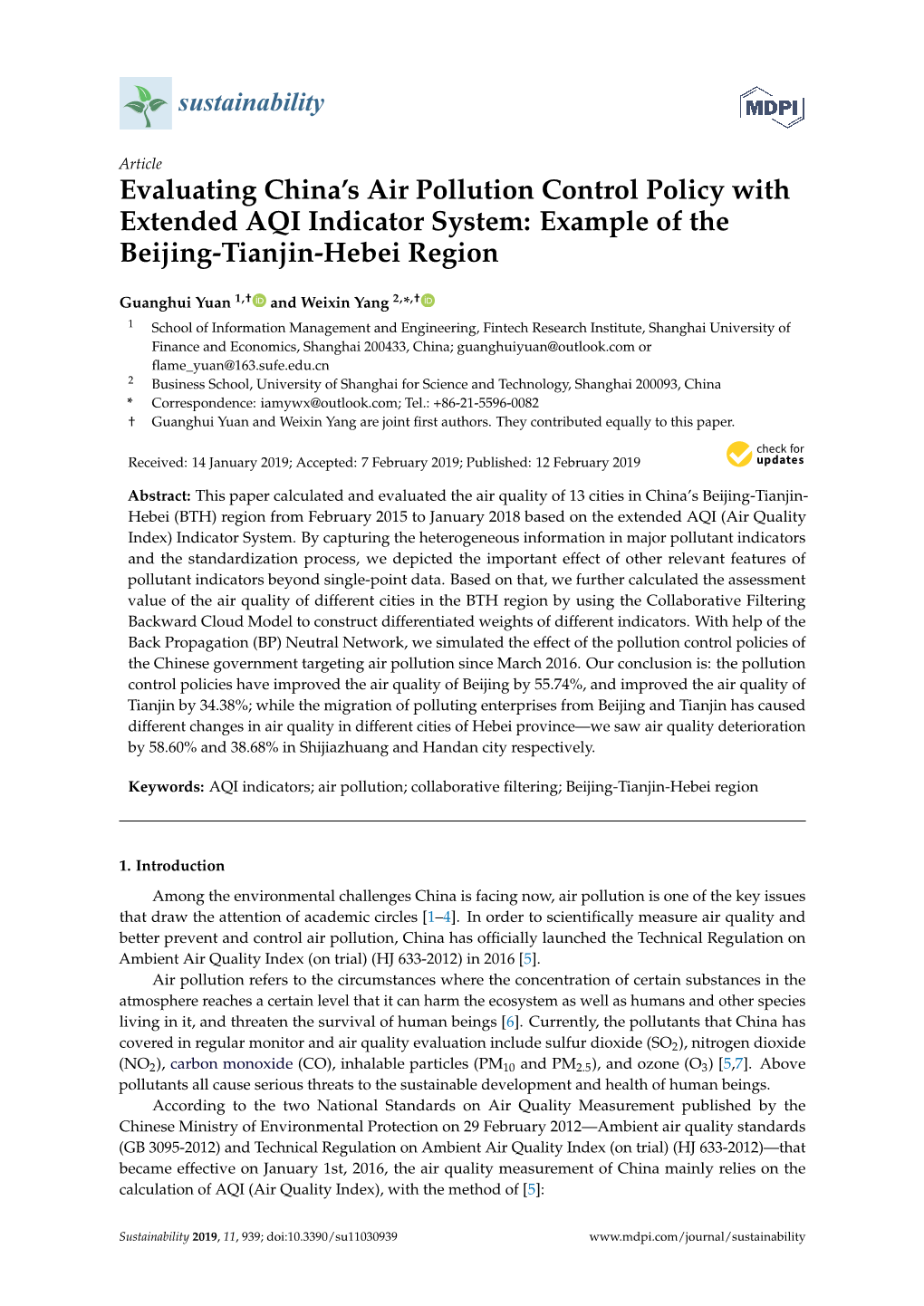 Evaluating China's Air Pollution Control Policy with Extended AQI Indicator System: Example of the Beijing-Tianjin-Hebei Regio