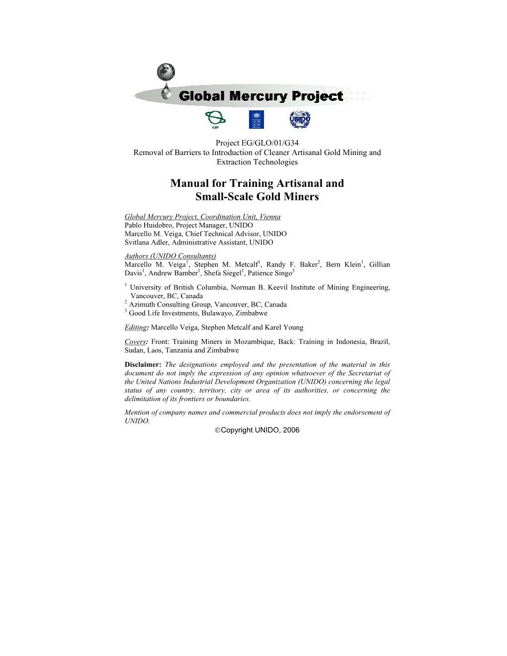 Manual for Training Artisanal and Small-Scale Gold Miners