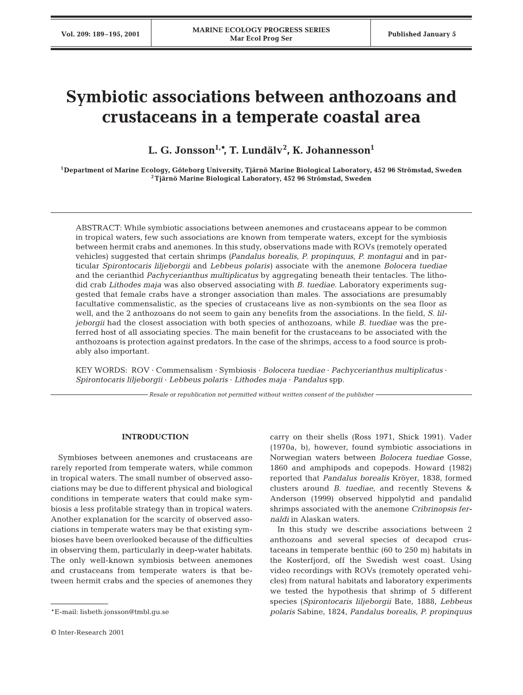 Symbiotic Associations Between Anthozoans and Crustaceans in a Temperate Coastal Area