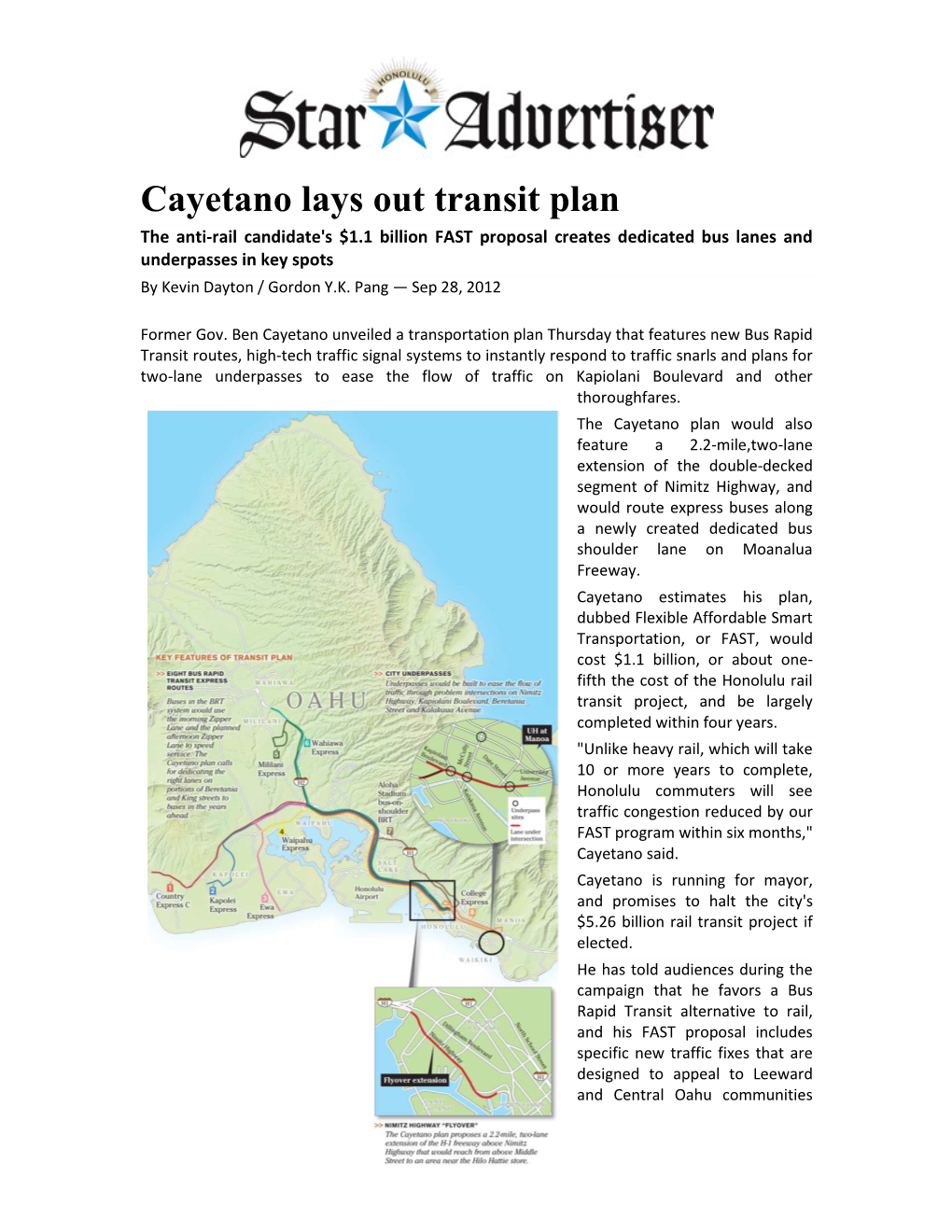 Cayetano Lays out Transit Plan