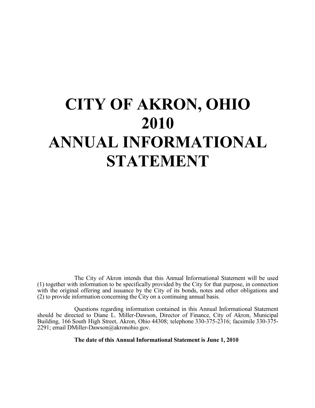City of Akron, Ohio 2010 Annual Informational Statement