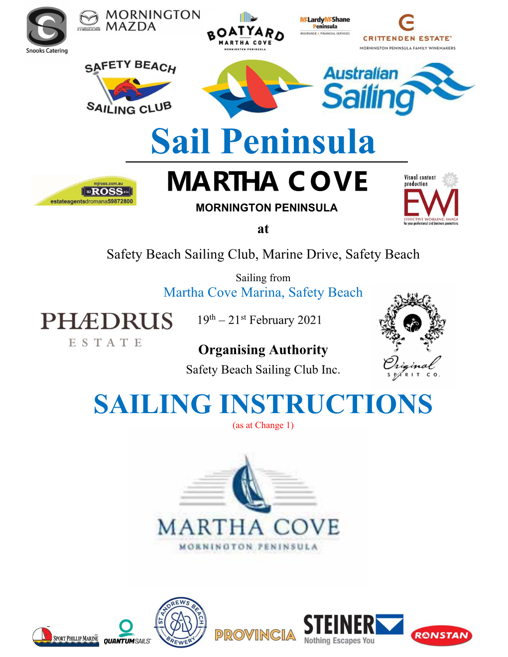 Sail Peninsula MARTHA COVE MORNINGTON PENINSULA at Safety Beach Sailing Club, Marine Drive, Safety Beach