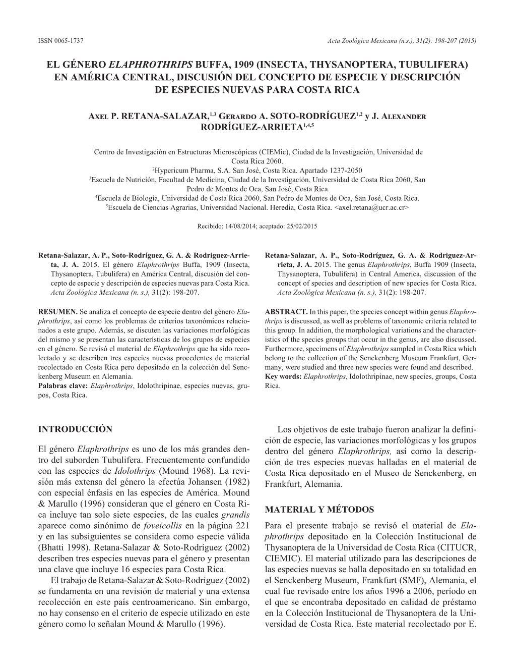 Insecta, Thysanoptera, Tubulifera) En América Central, Discusión Del Concepto De Especie Y Descripción De Especies Nuevas Para Costa Rica