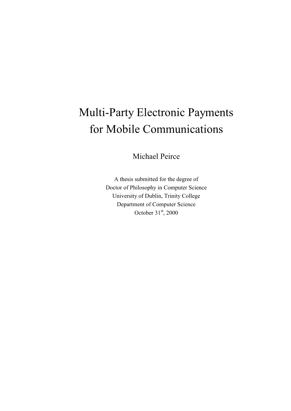 Multi-Party Electronic Payments for Mobile Communications