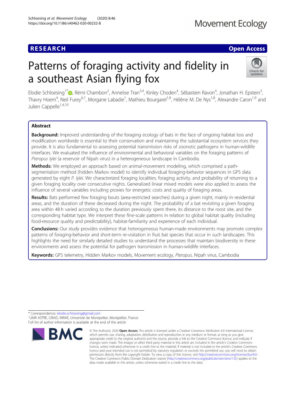 Patterns of Foraging Activity and Fidelity in a Southeast Asian Flying