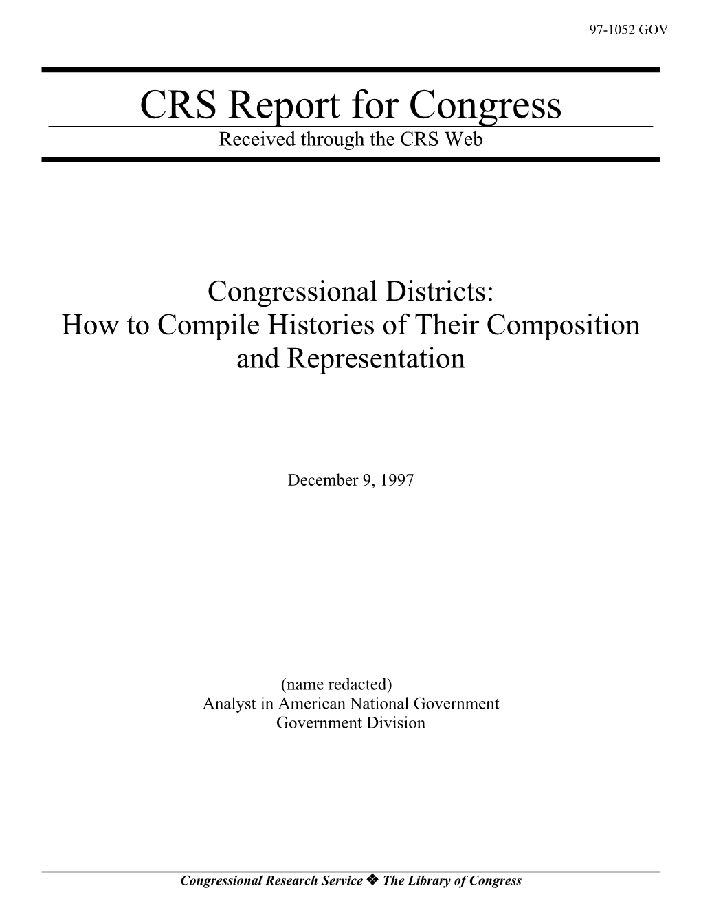 Congressional Districts: How to Compile Histories of Their Composition and Representation