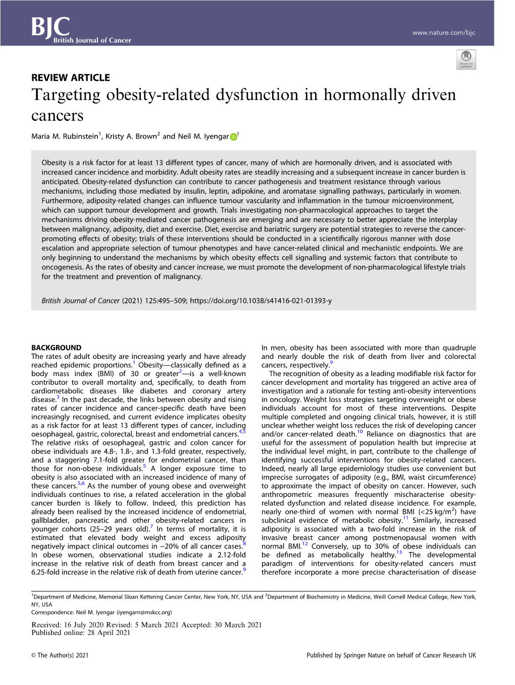 Targeting Obesity-Related Dysfunction in Hormonally Driven Cancers