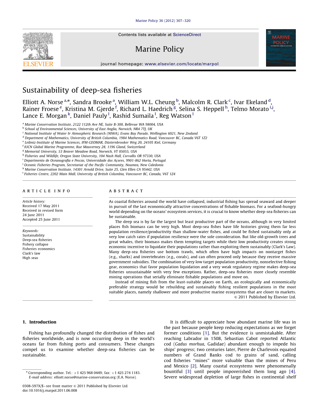 Sustainability of Deep-Sea Fisheries