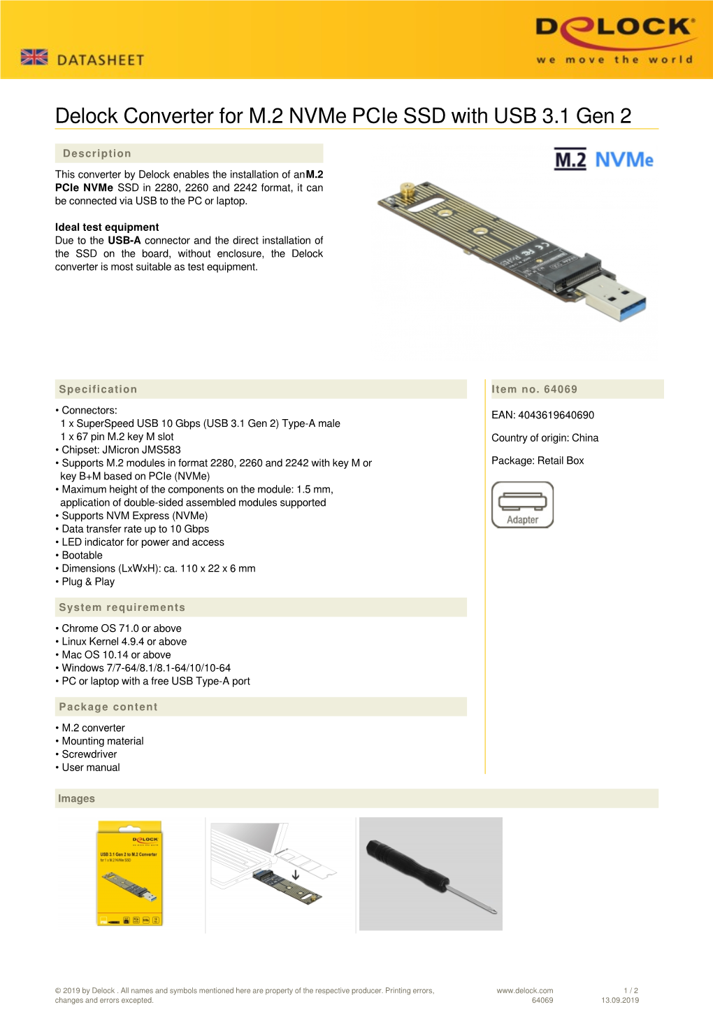 Delock Converter for M.2 Nvme Pcie SSD with USB 3.1 Gen 2