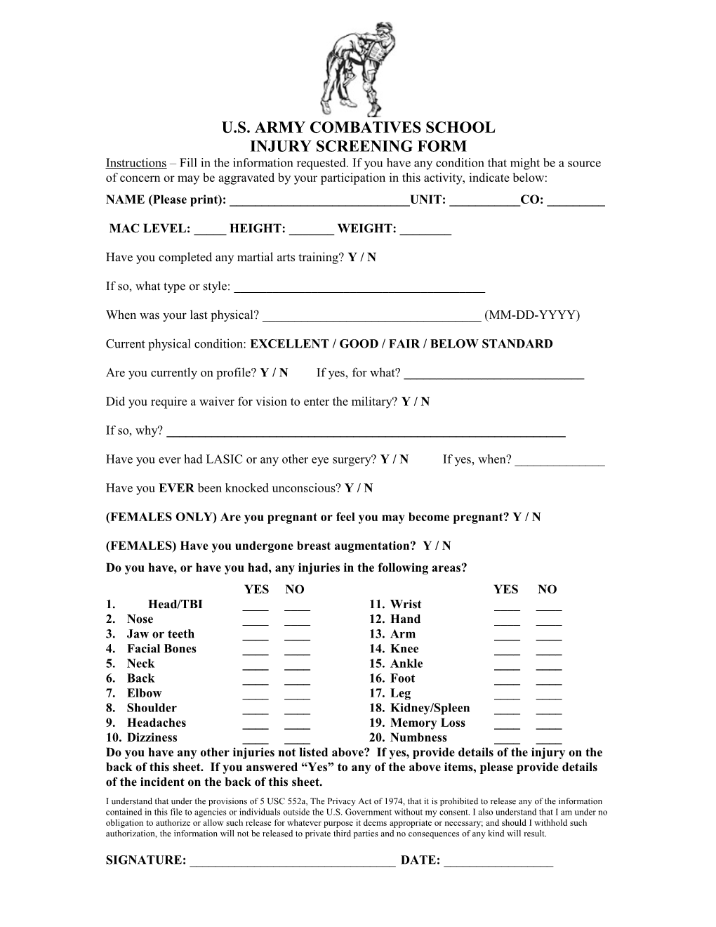 Injury Screening Form