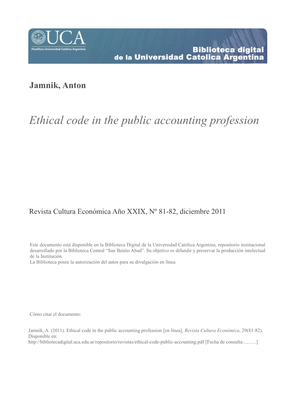 Ethical Code in the Public Accounting Profession