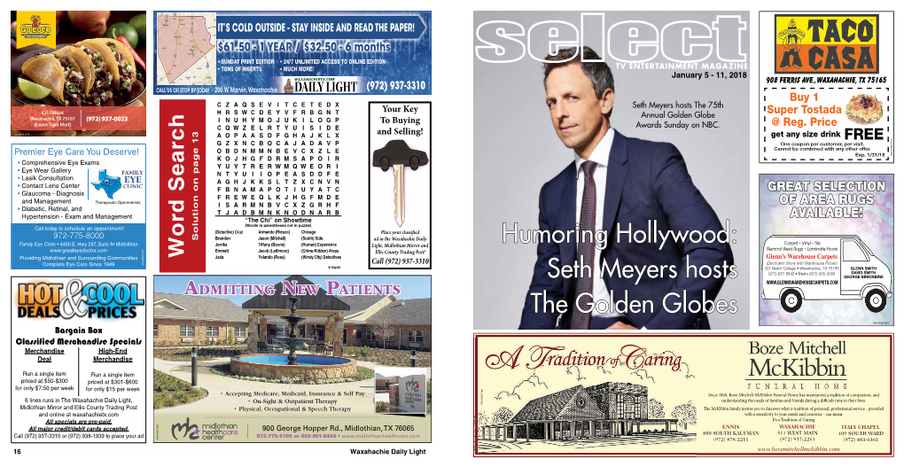 Humoring Hollywood: Seth Meyers Hosts the Golden Globes