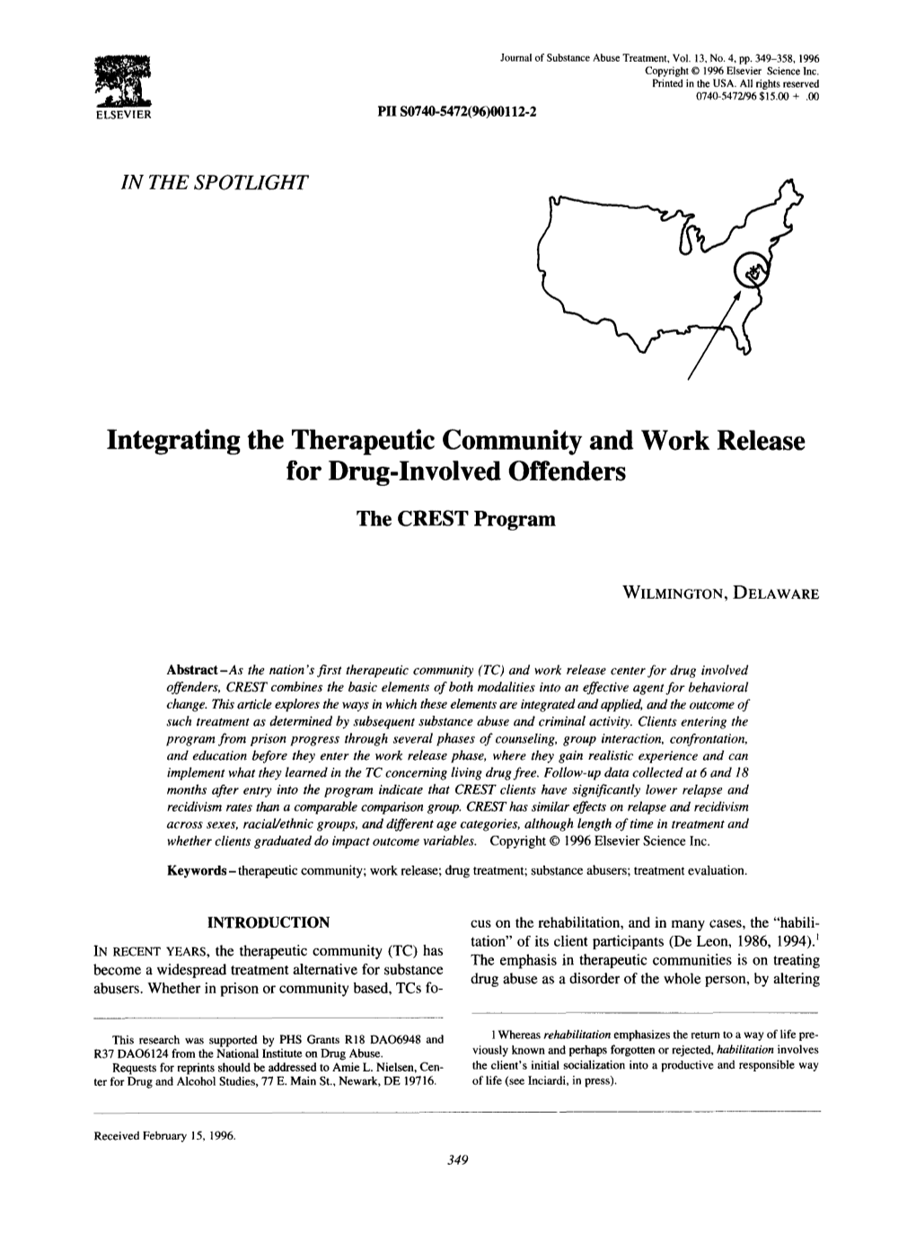 Integrating the Therapeutic Community and Work Release for Drug-Involved Offenders