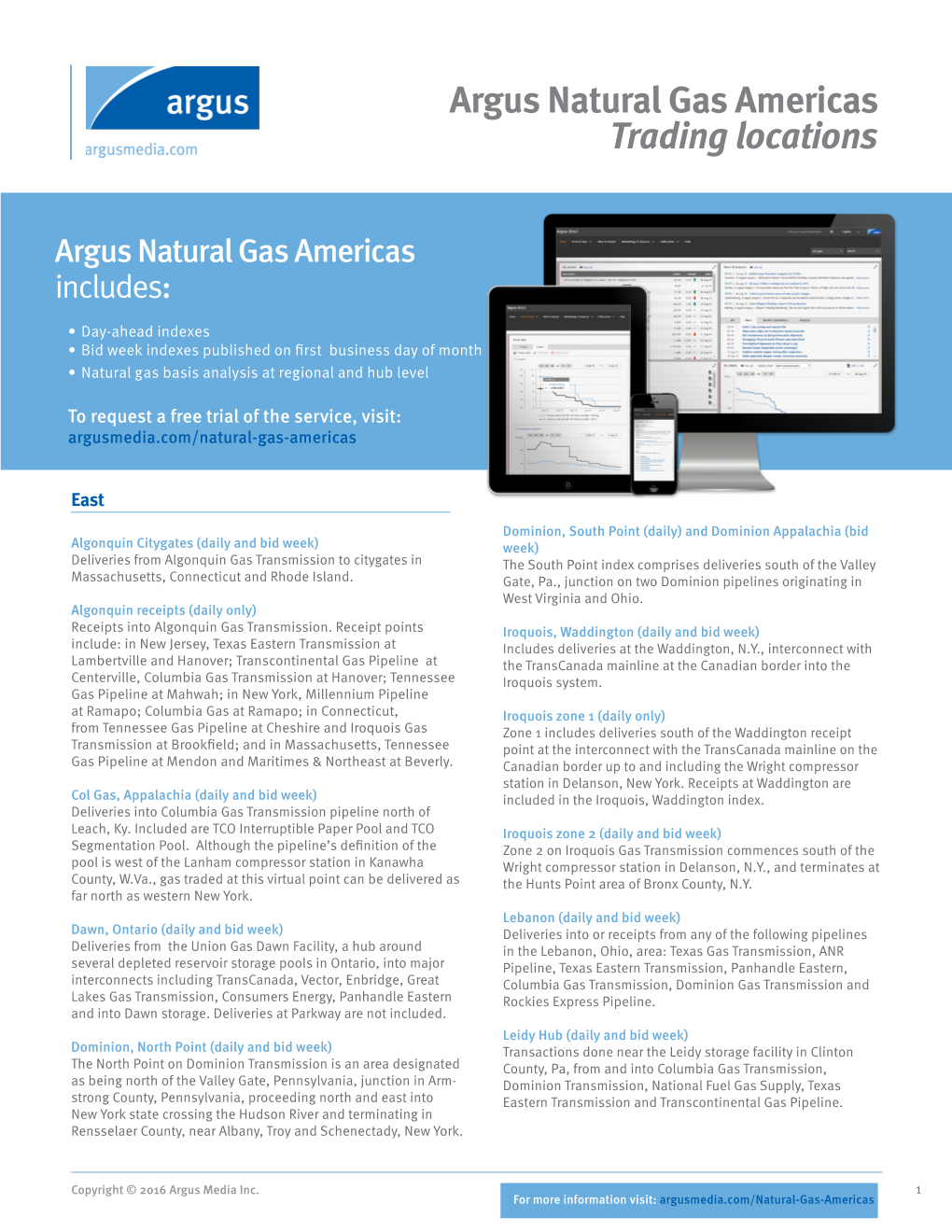 Argus Natural Gas Americas Trading Locations