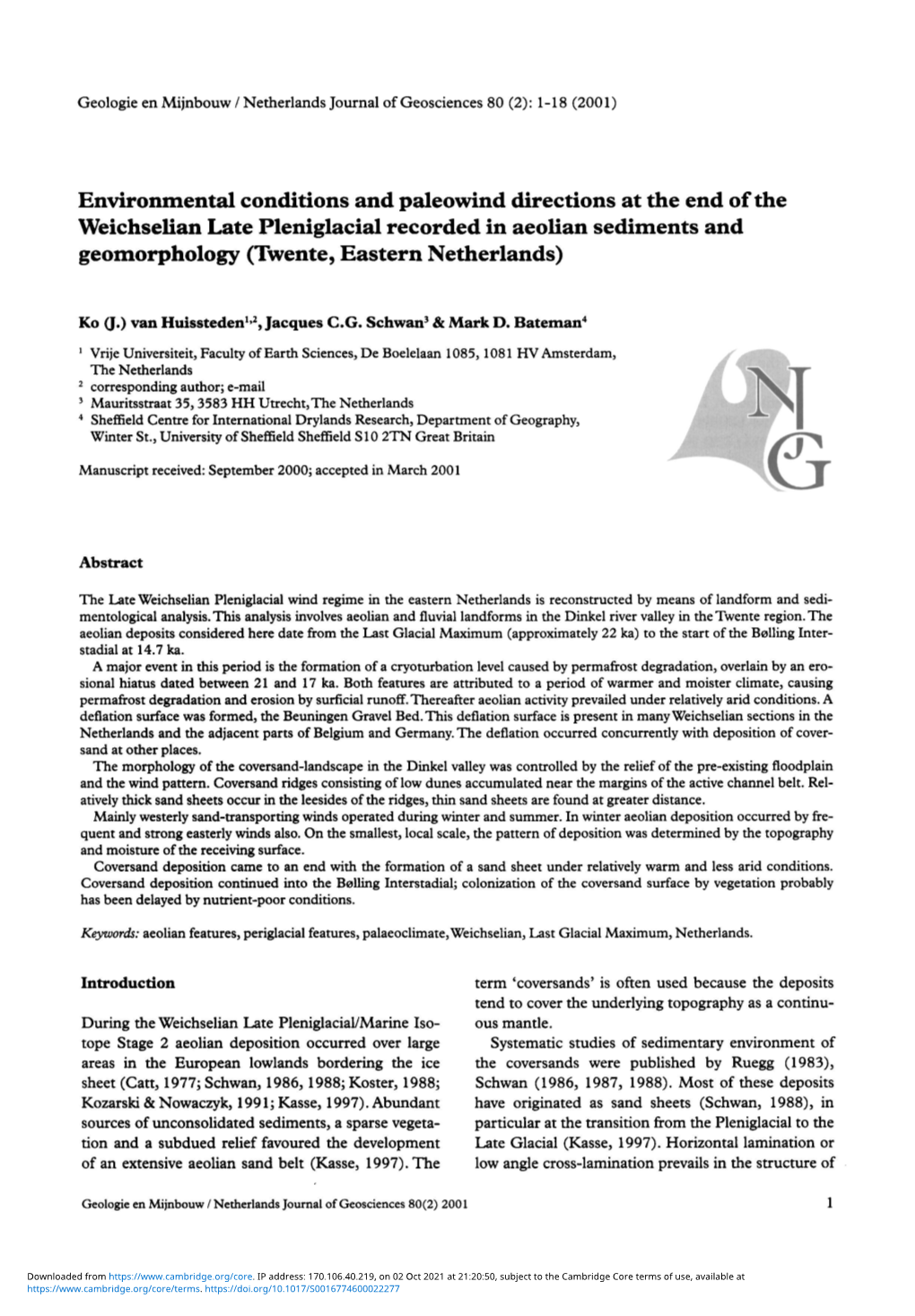 Environmental Conditions and Paleowind Directions at the End Of