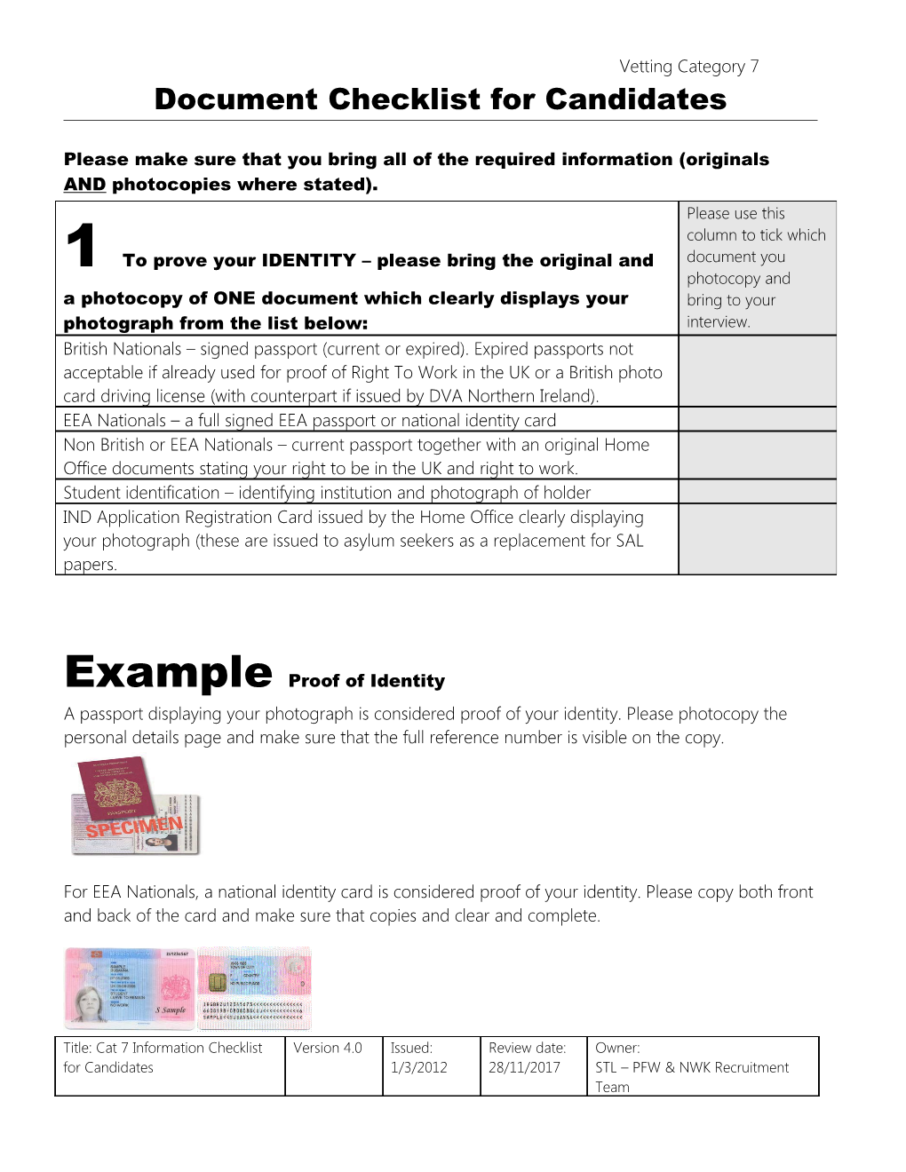 Cat 7 Information Checklist for Candidates