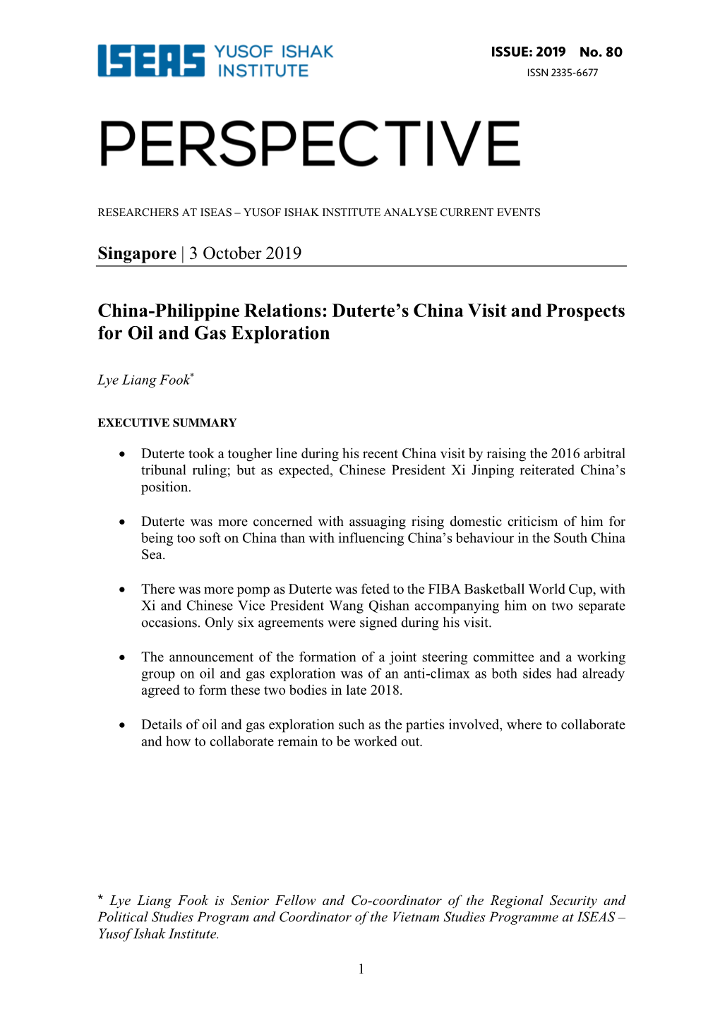 China-Philippine Relations: Duterte’S China Visit and Prospects for Oil and Gas Exploration