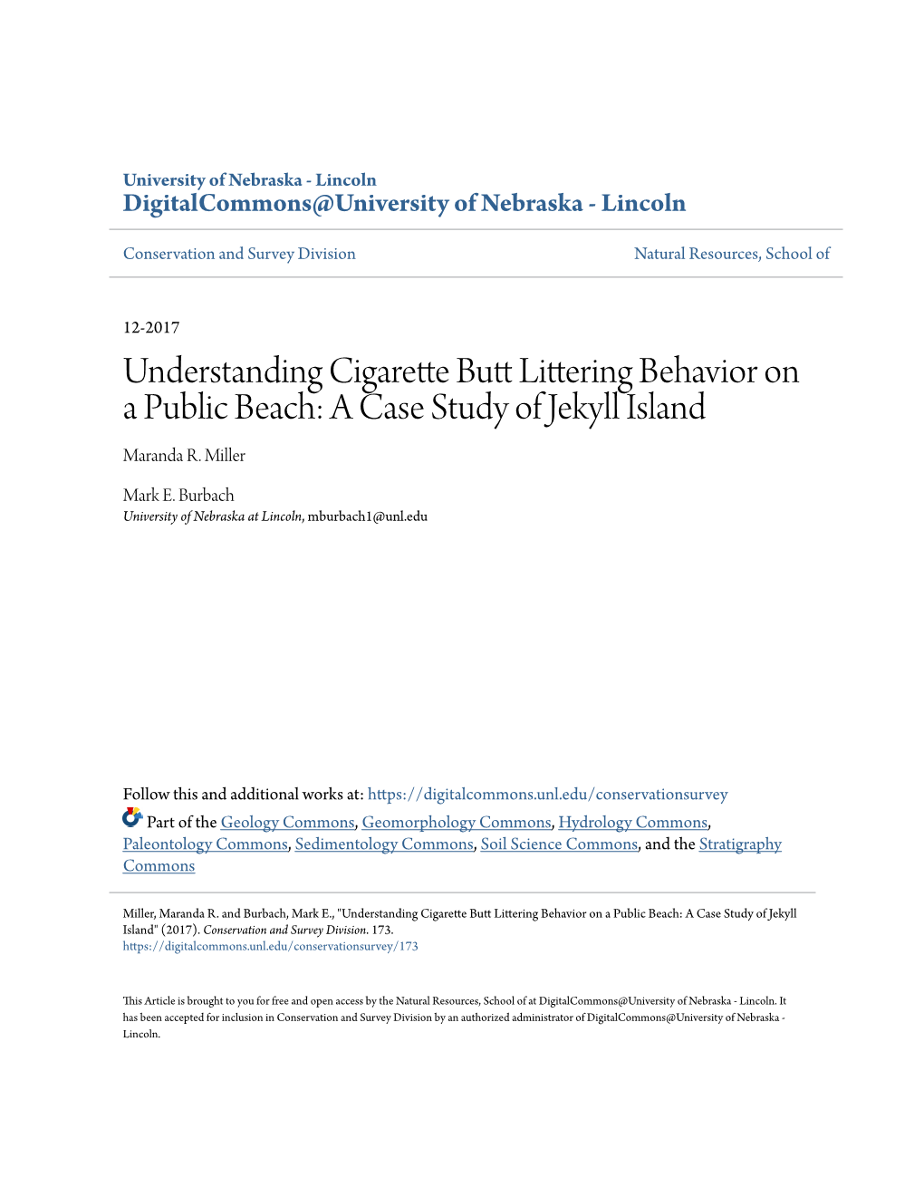 Understanding Cigarette Butt Littering Behavior on a Public Beach: a Case Study of Jekyll Island Maranda R