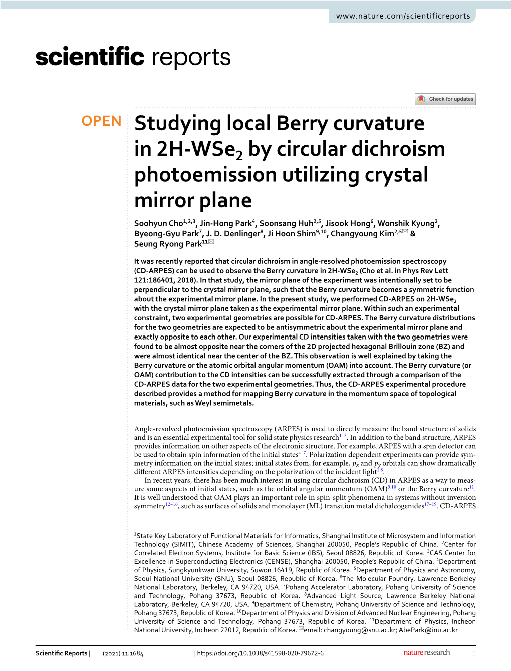 Studying Local Berry Curvature in 2H-Wse2 by Circular Dichroism Photoemission Utilizing Crystal Mirror Plane