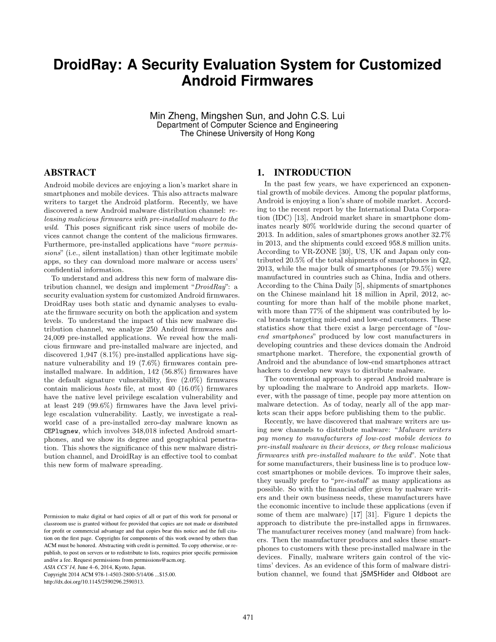 Droidray: a Security Evaluation System for Customized Android Firmwares