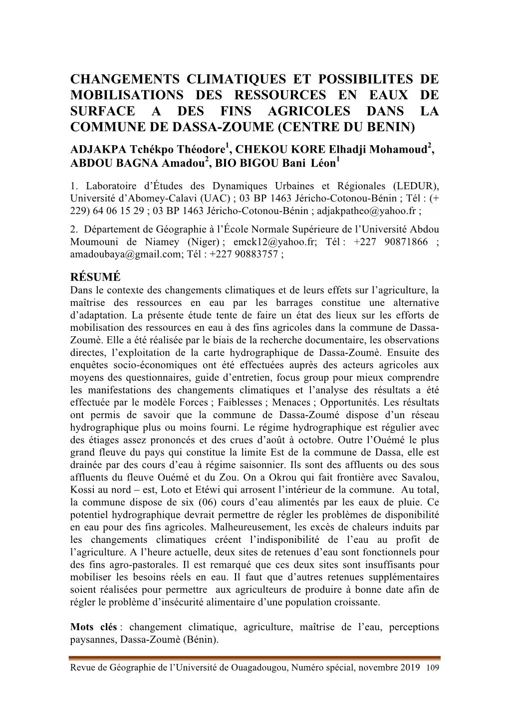 Changements Climatiques Et Possibilites De Mobilisations