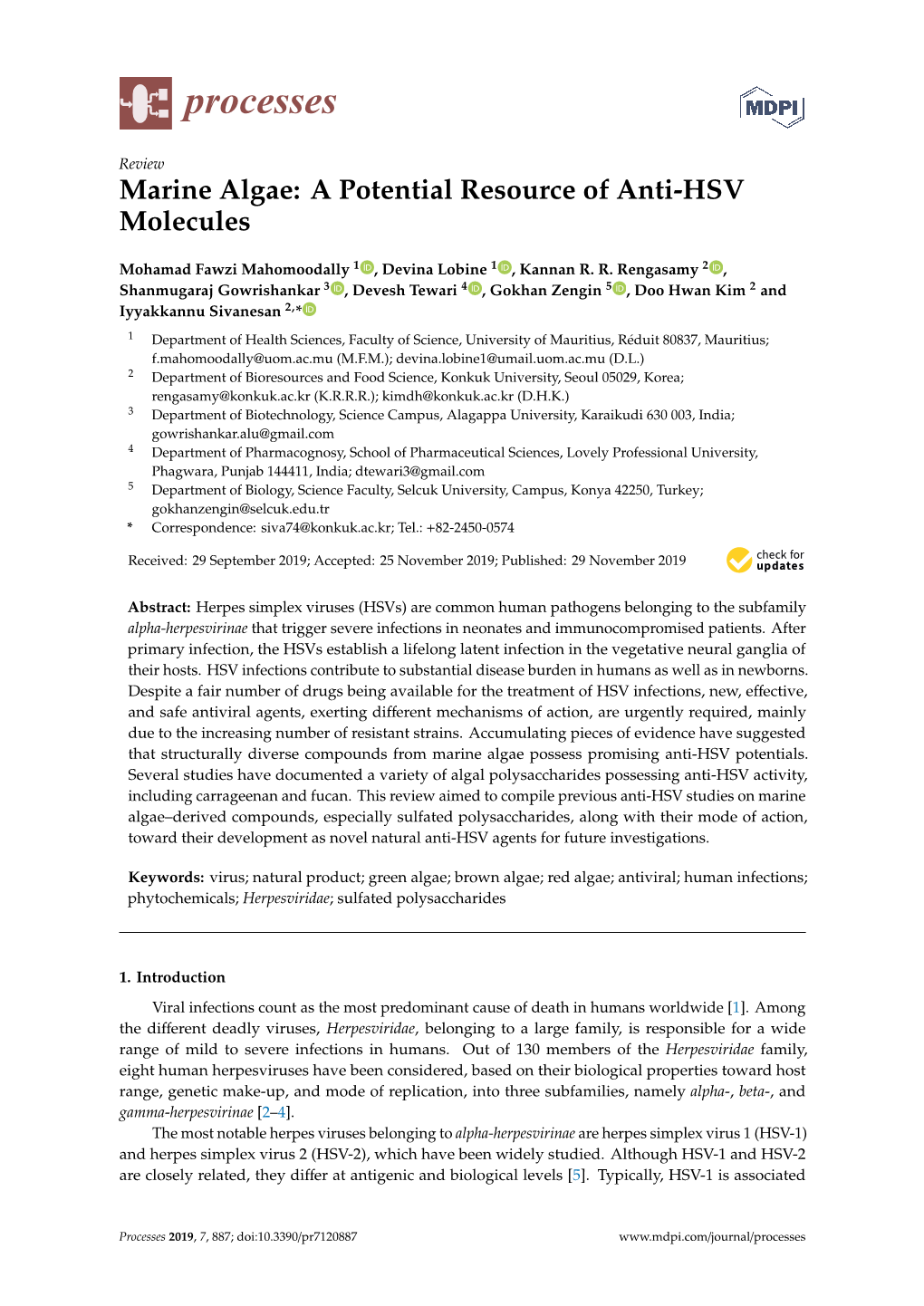 Marine Algae: a Potential Resource of Anti-HSV Molecules