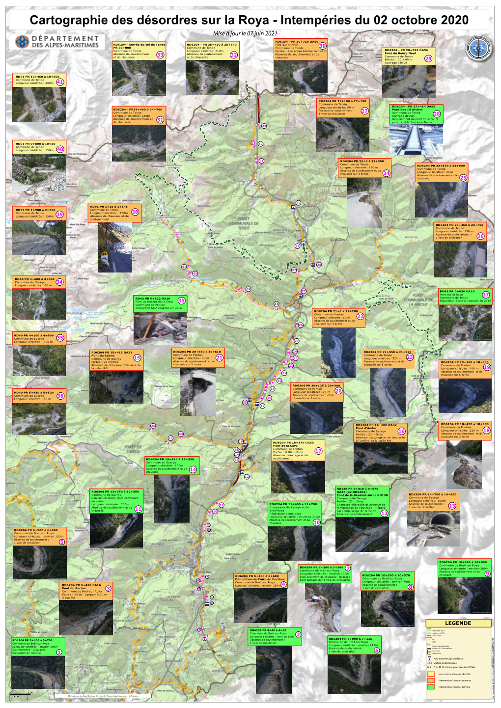 Cartographie Des Désordres Sur La Roya - Intempéries Du 02 Octobre 2020 Mise À Jour Le 07 Juin 2021