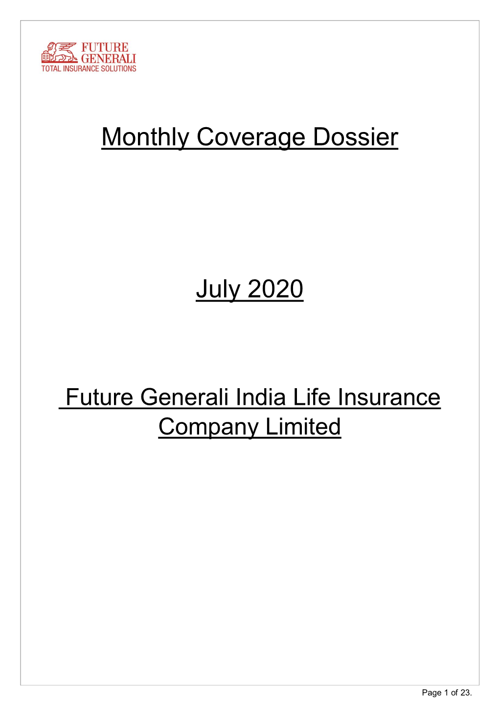 Monthly Coverage Dossier July 2020