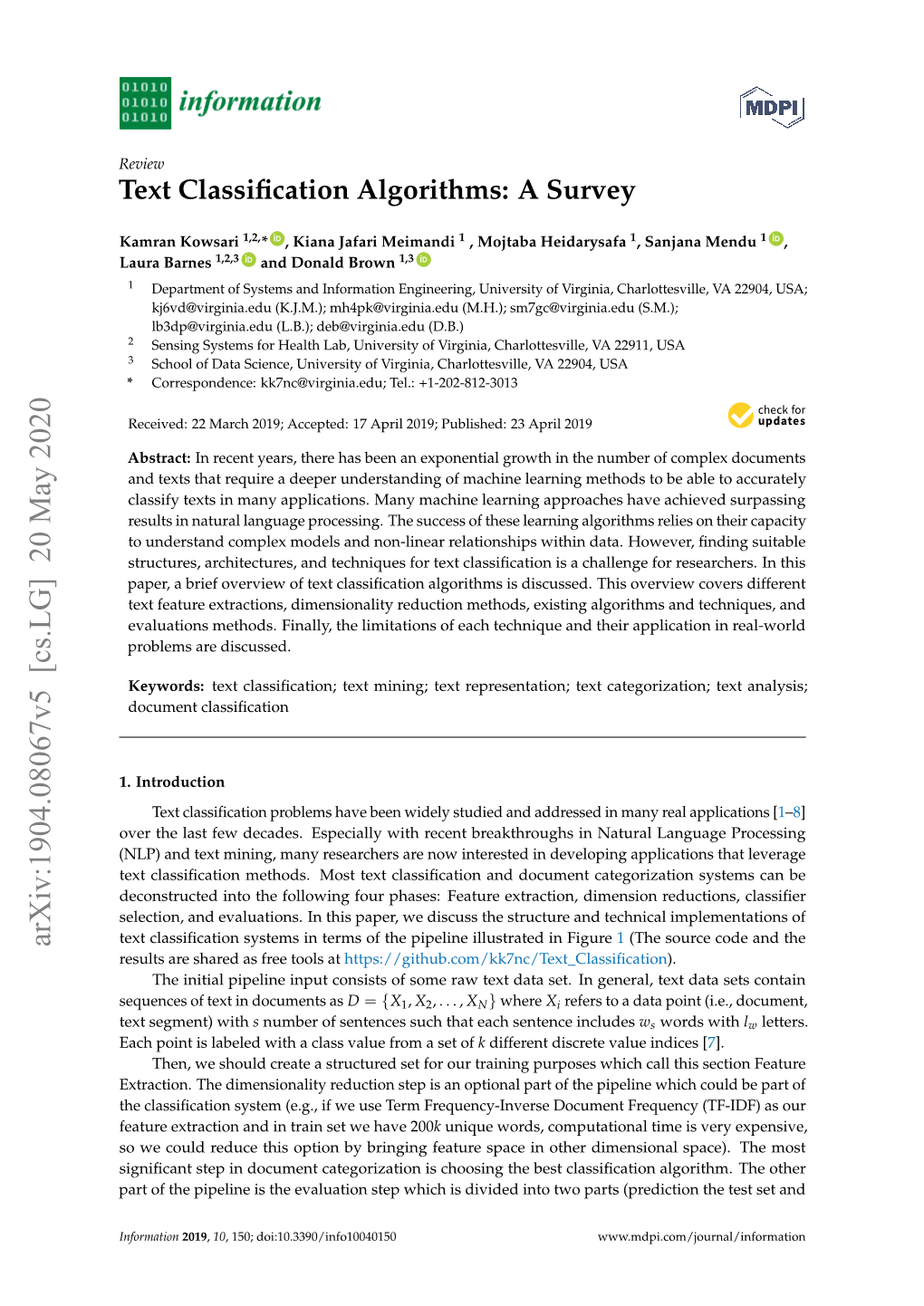 Text Classification Algorithms: a Survey