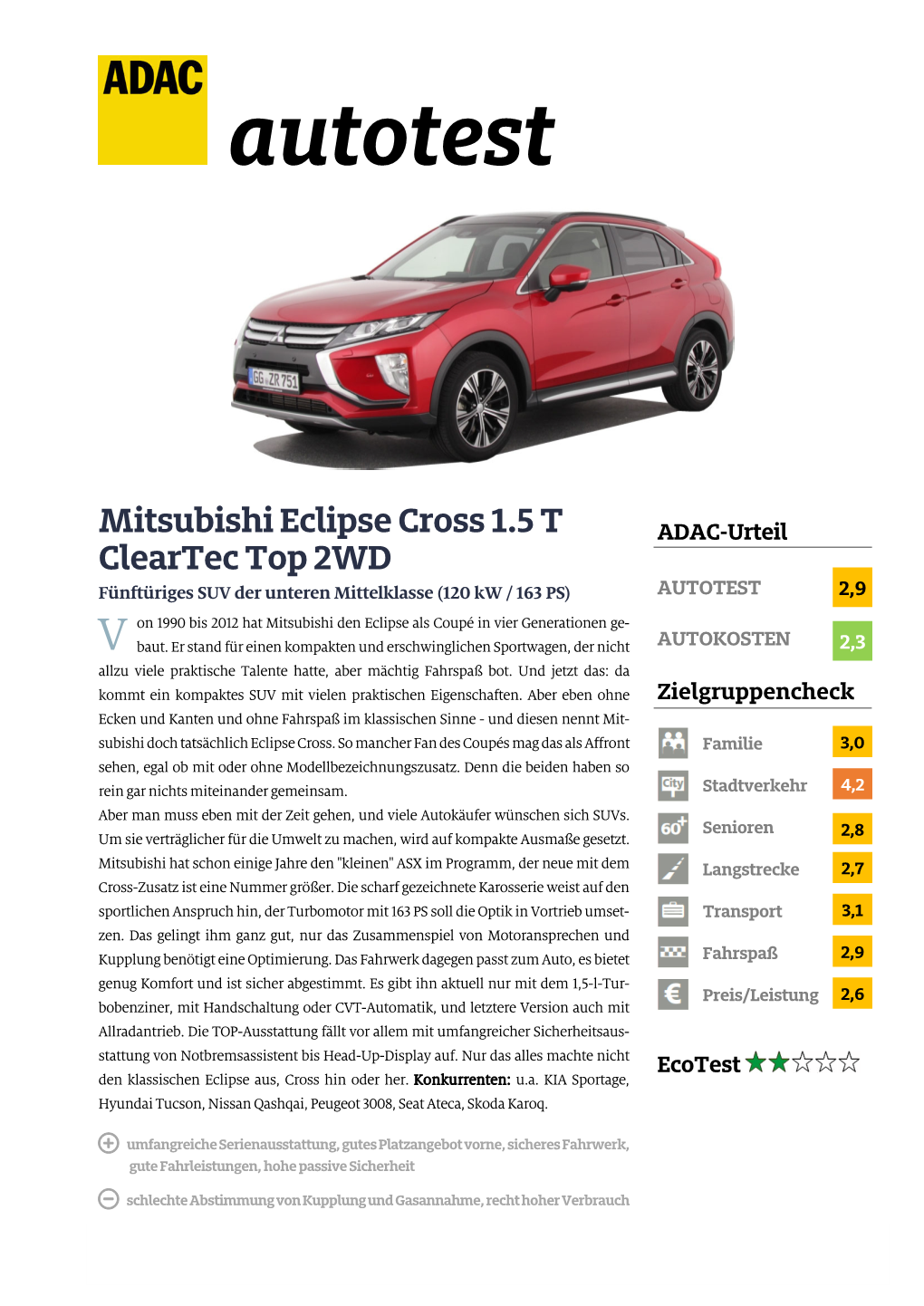 Mitsubishi Eclipse Cross 1.5 T Cleartec Top 2WD