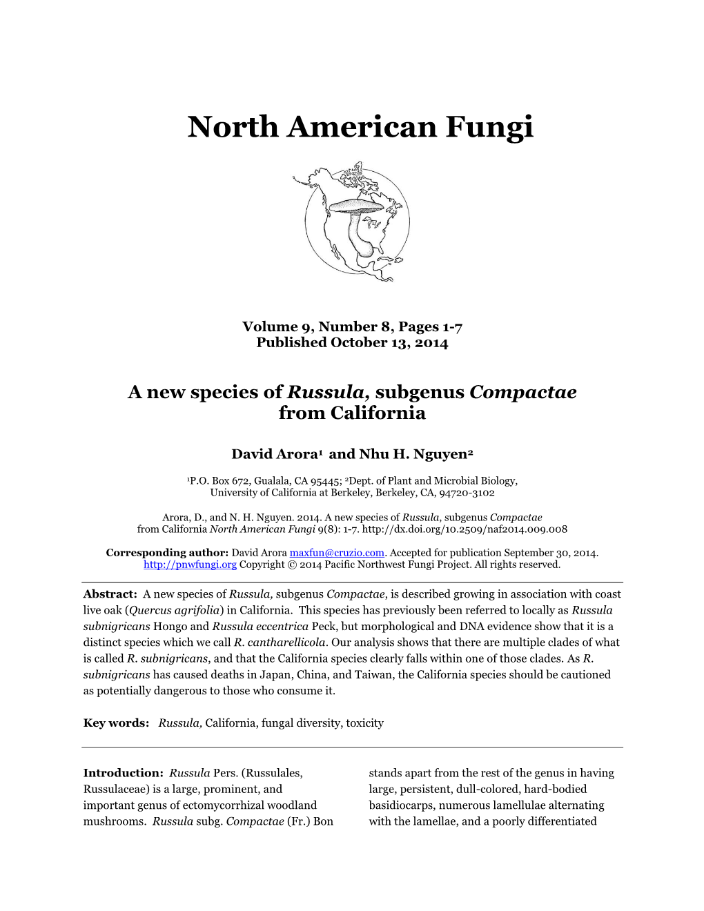 A New Species of Russula, Subgenus Compactae from California