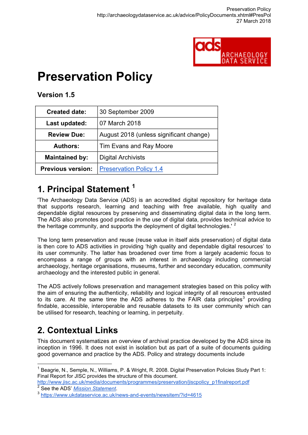 Preservation Policy 27 March 2018