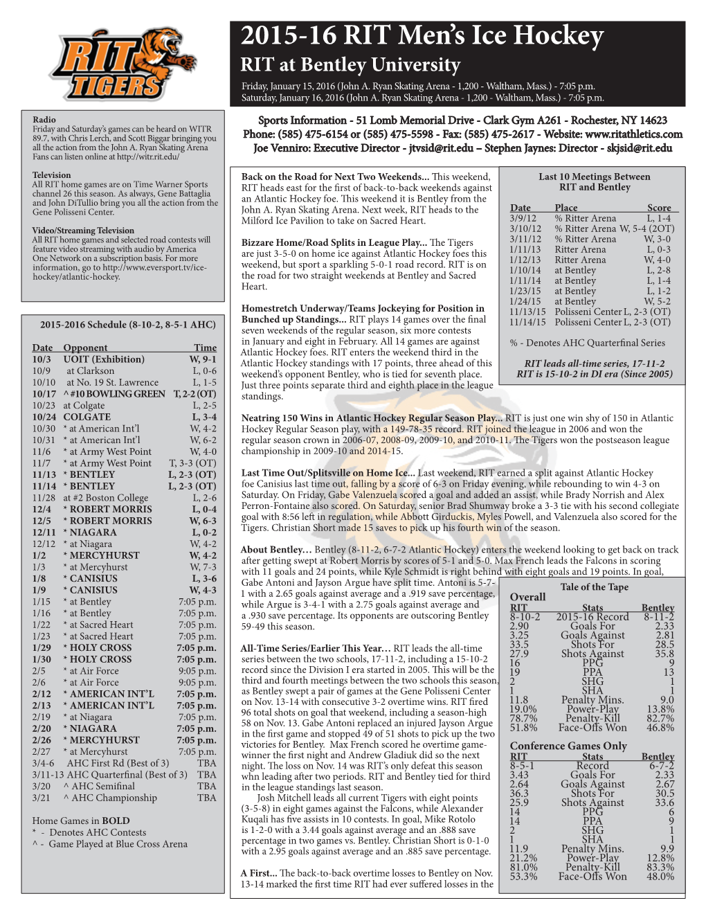 2015-16 RIT Men's Ice Hockey