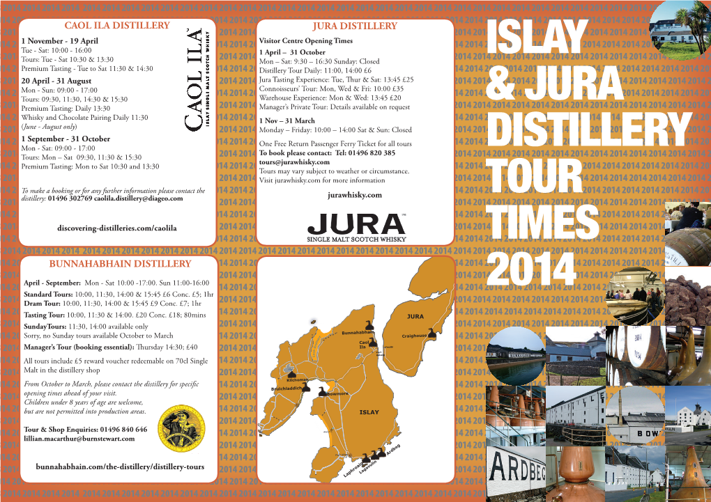 Islay & Jura Distillery Tour Times 2014