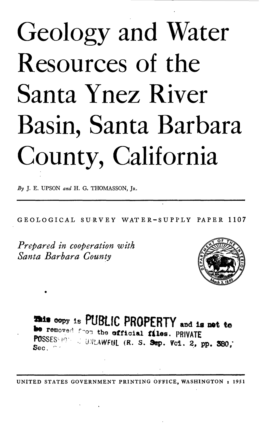 Geology and Water Resources of the Santa Ynez River Basin, Santa Barbara County, California